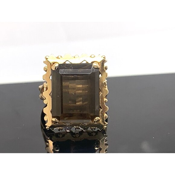 Smokey Quartz Cocktail Ring 18k Yellow Gold Estate Jewelry Women's Size 5.25